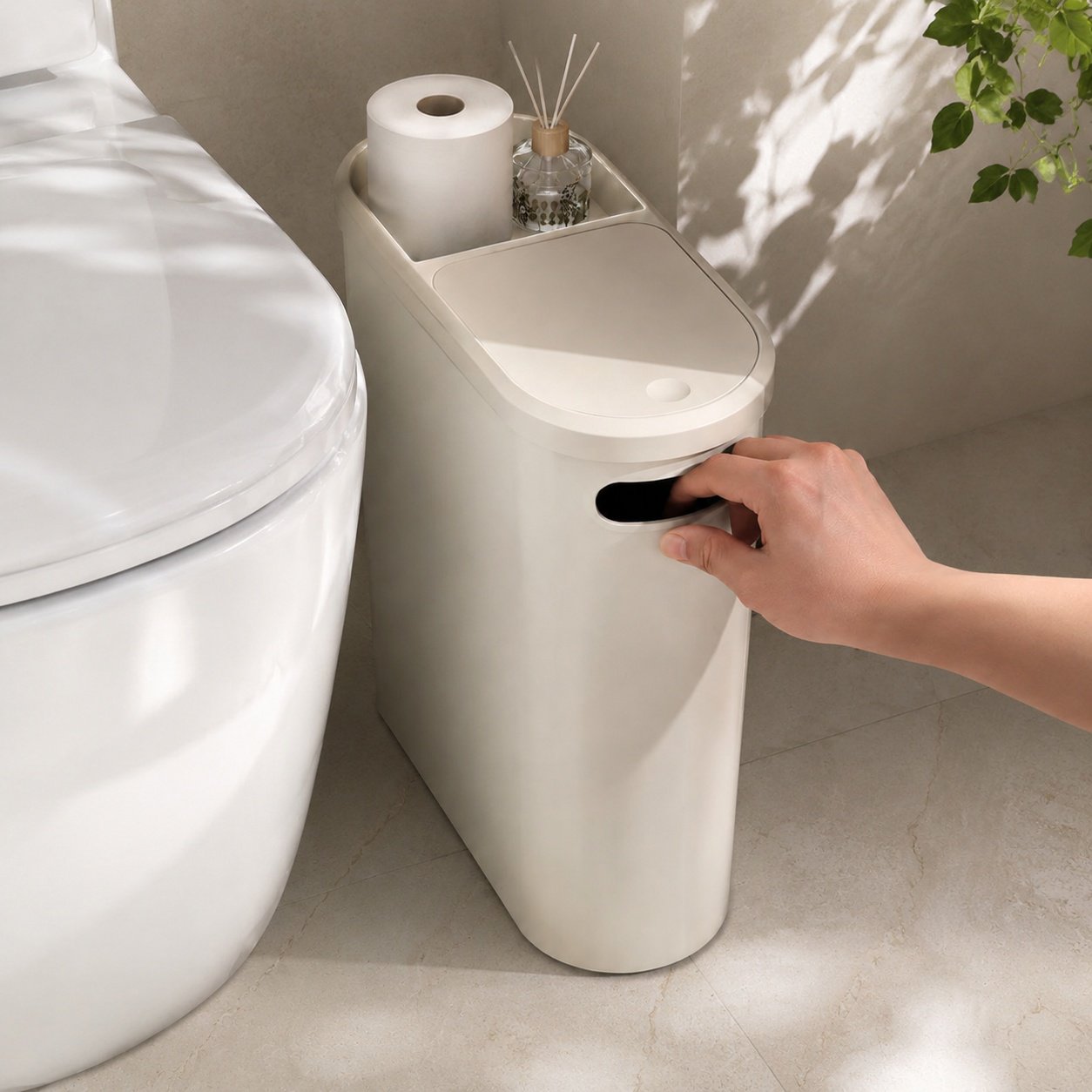 Slim Gap Press-to-Open Trash Can