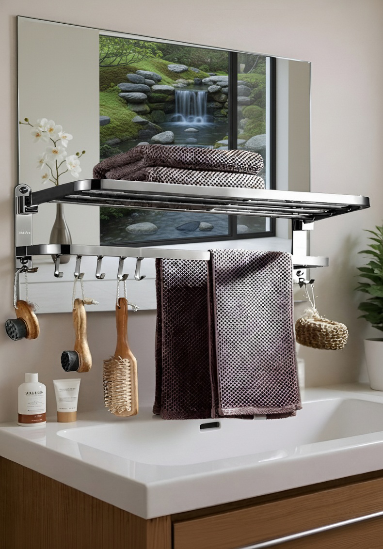 Close-up of rust-resistant stainless steel towel rack