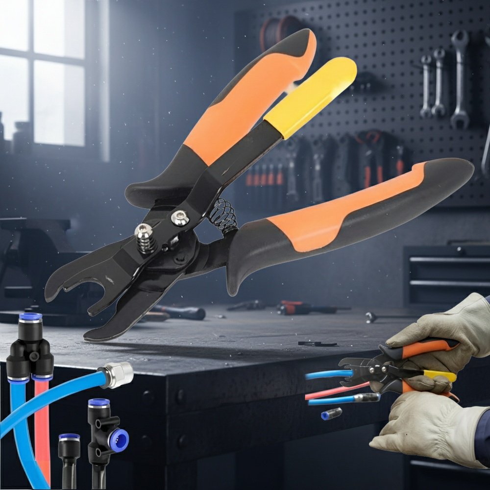 Air hose connector disconnecting pliers tool, push-in connector disconnecting tool, air line disconn