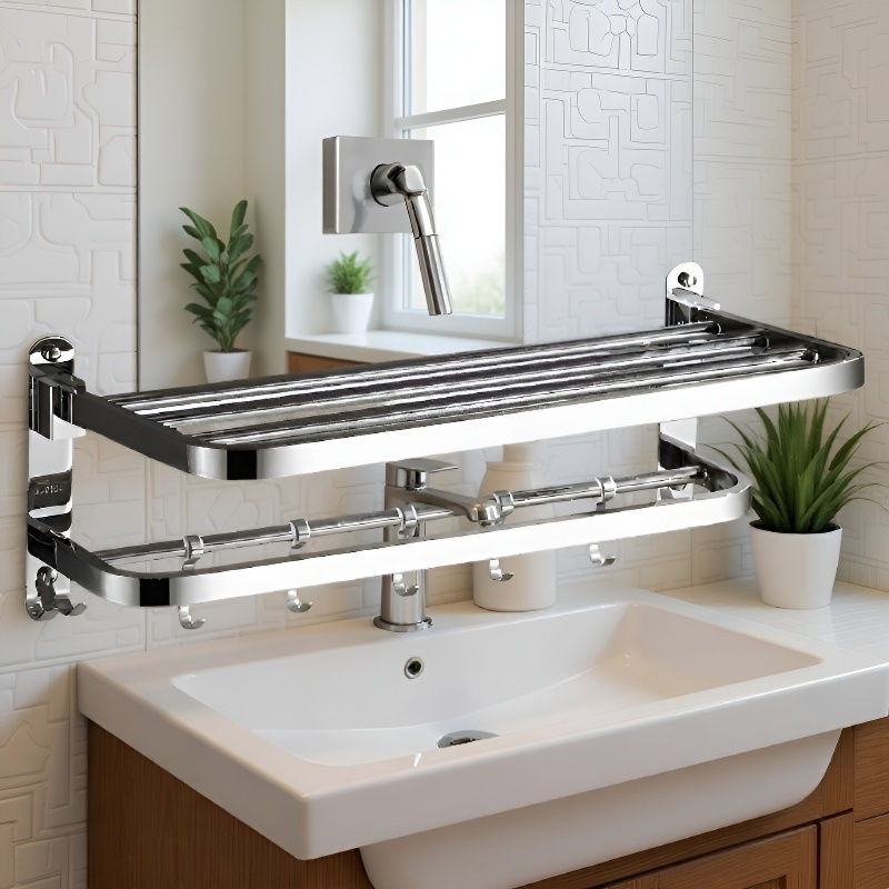 다용도 욕실 수납선반 스텐 펀치프리 접이식 목욕타월선반 다용도선반 스텐수납선반