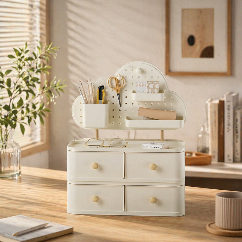Drawer-Style Desktop Cloud Storage Box with Holes, High-Capacity Organizer Shelf