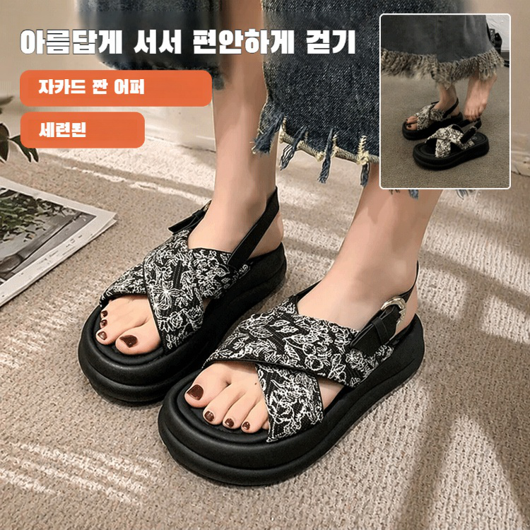 여성 아웃도어 비치 샌들 뉴 차이나 로마네스크 샌들 통굽 스포츠 샌들