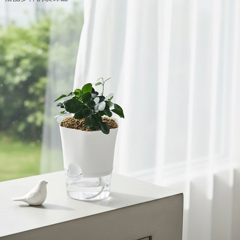 Lightweight imitation ceramic plant pot with hydroponic setup