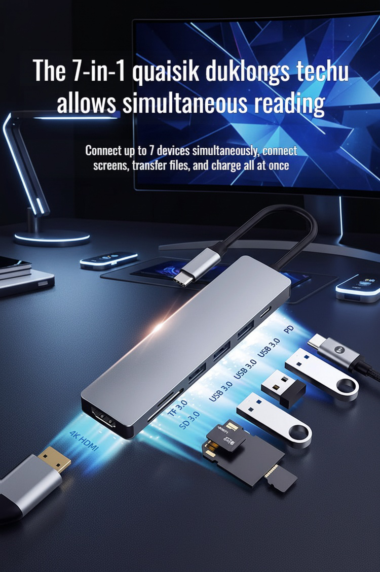 7-in-1 HDMI multi-function docking hub front view