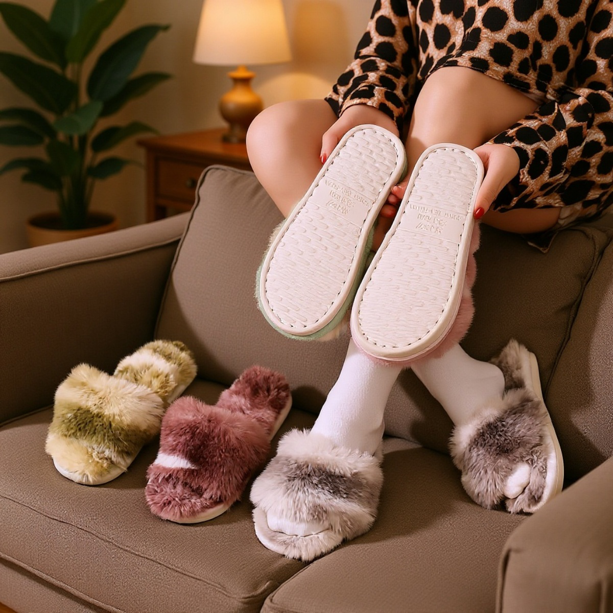 秋冬用ふわふわレディースルームスリッパ