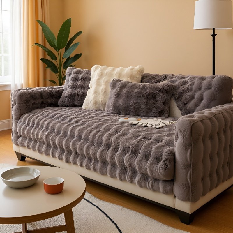 Dickes Sofakissen aus Kaninchenplüsch