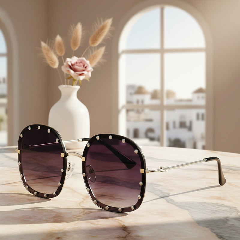 Lunettes de soleil rondes portées par une femme