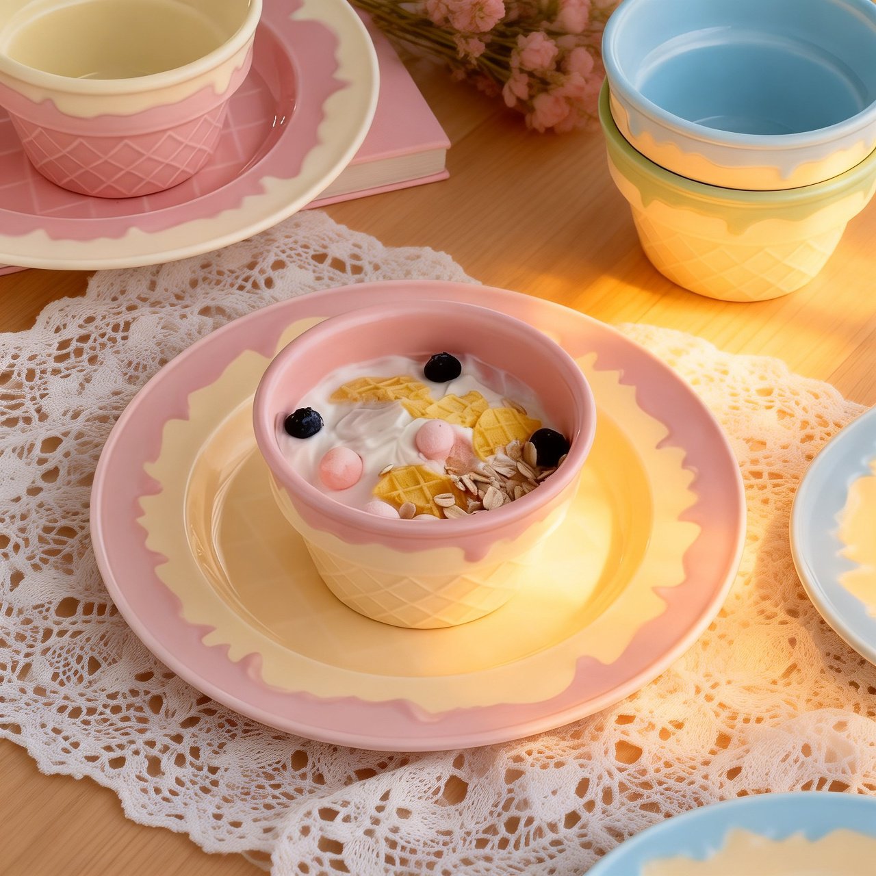 Juego de vajilla de cerámica con diseño de helado lindo