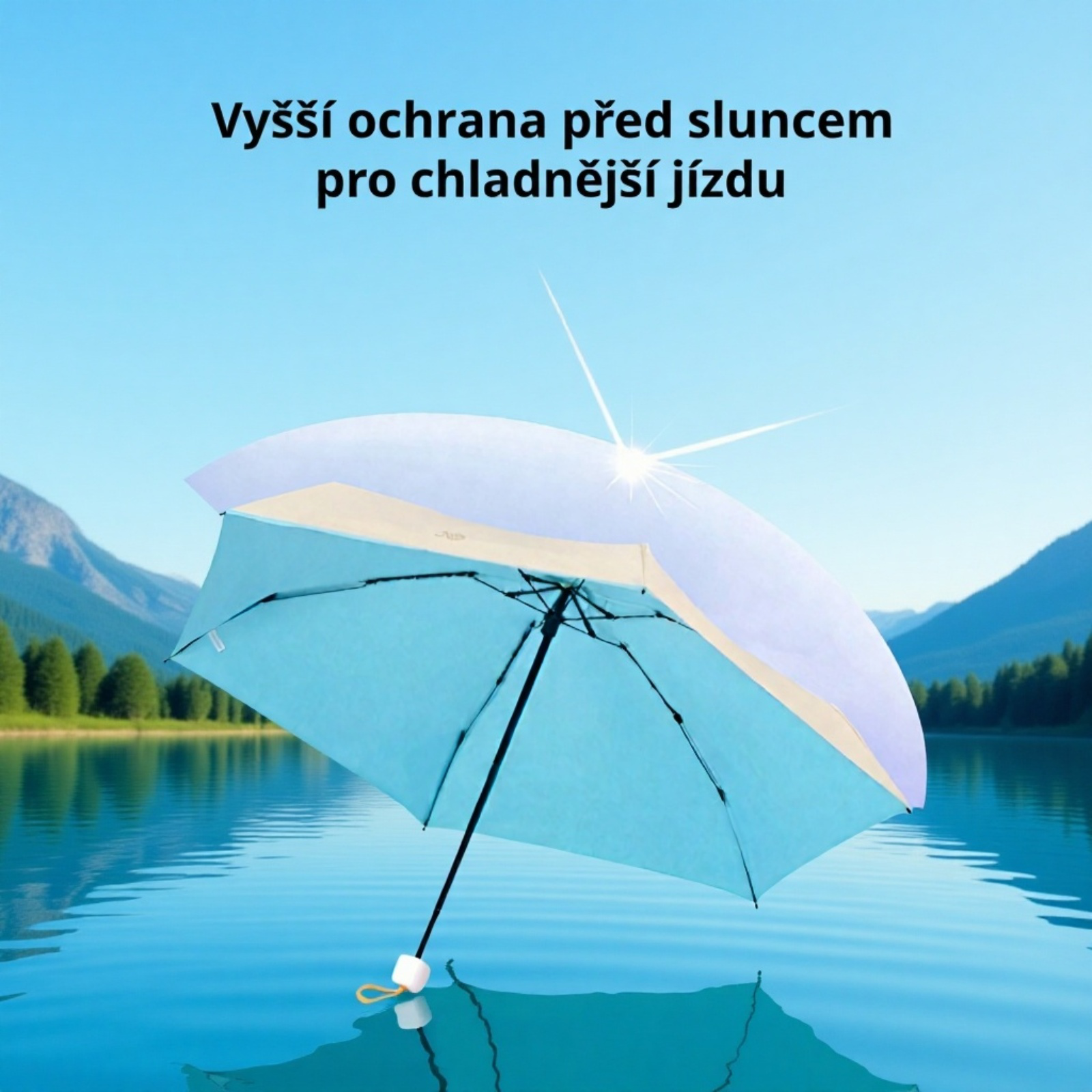 Malý skládací slunečník, lehký a snadno přenosný