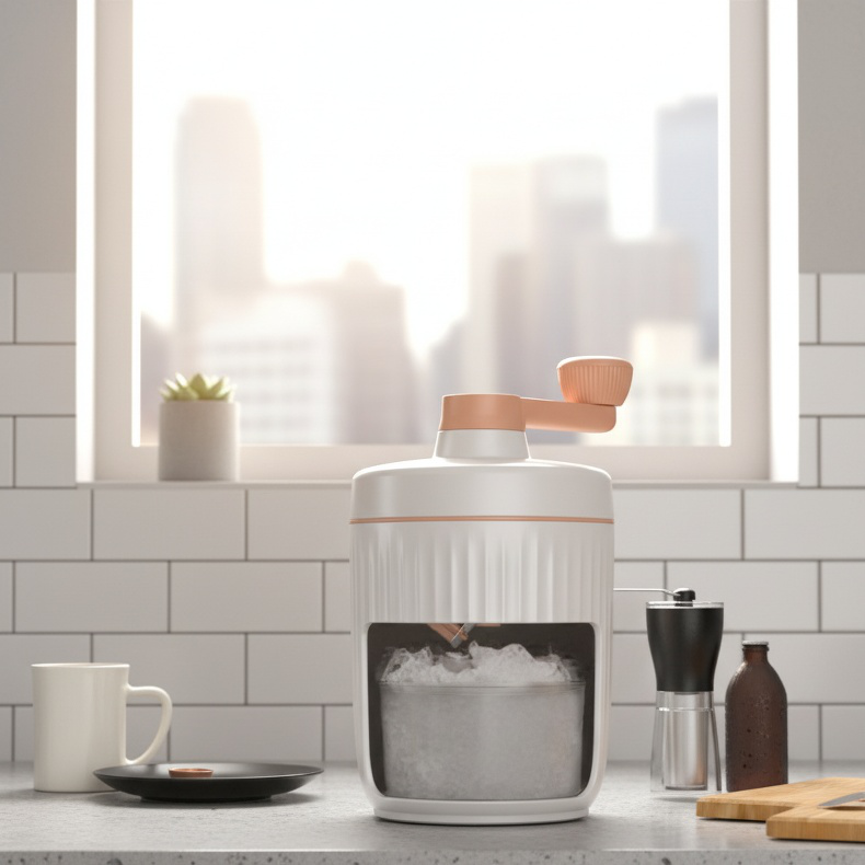 Ice crusher creating crushed ice for drinks