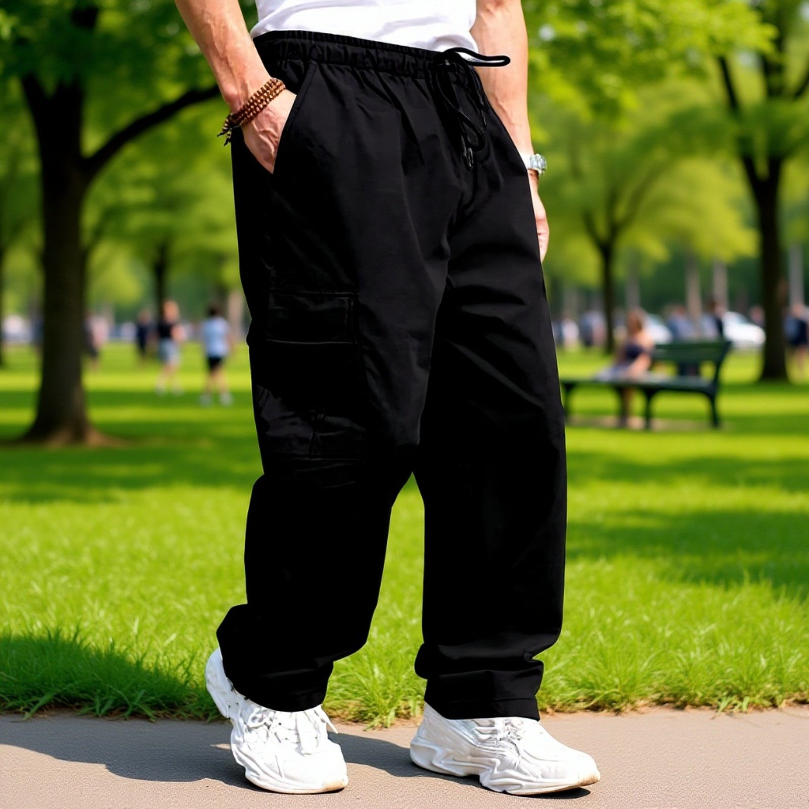 Locker geschnittene Herren-Cargohose mit Kordelzug