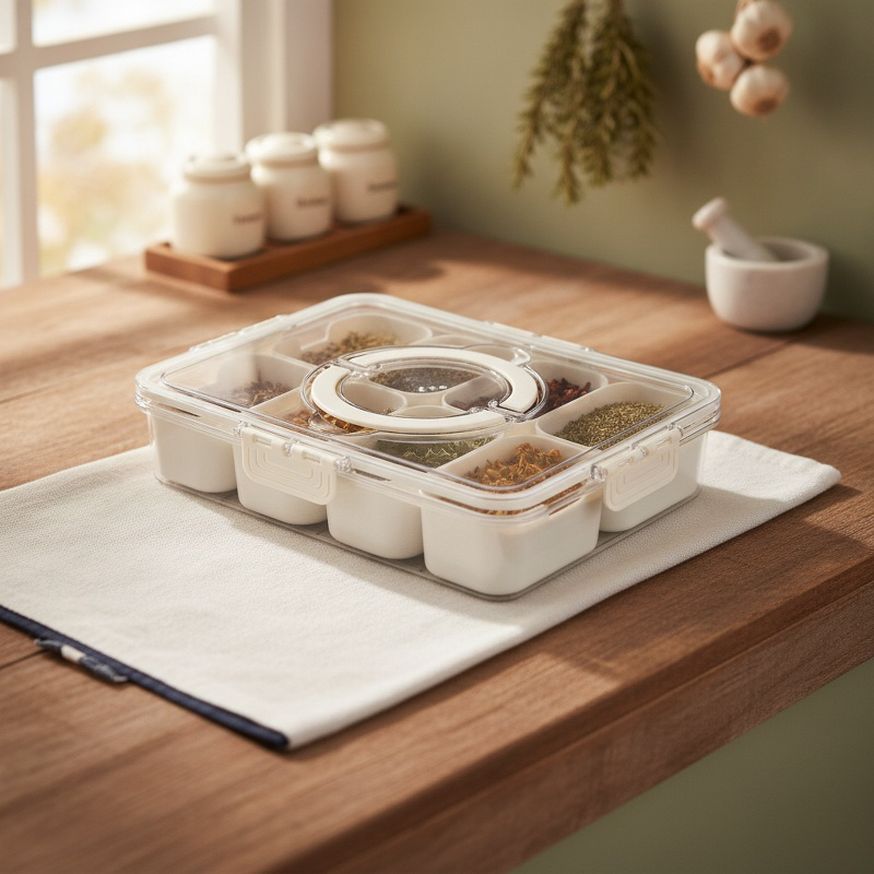 Portable seasoning box showing transparent design