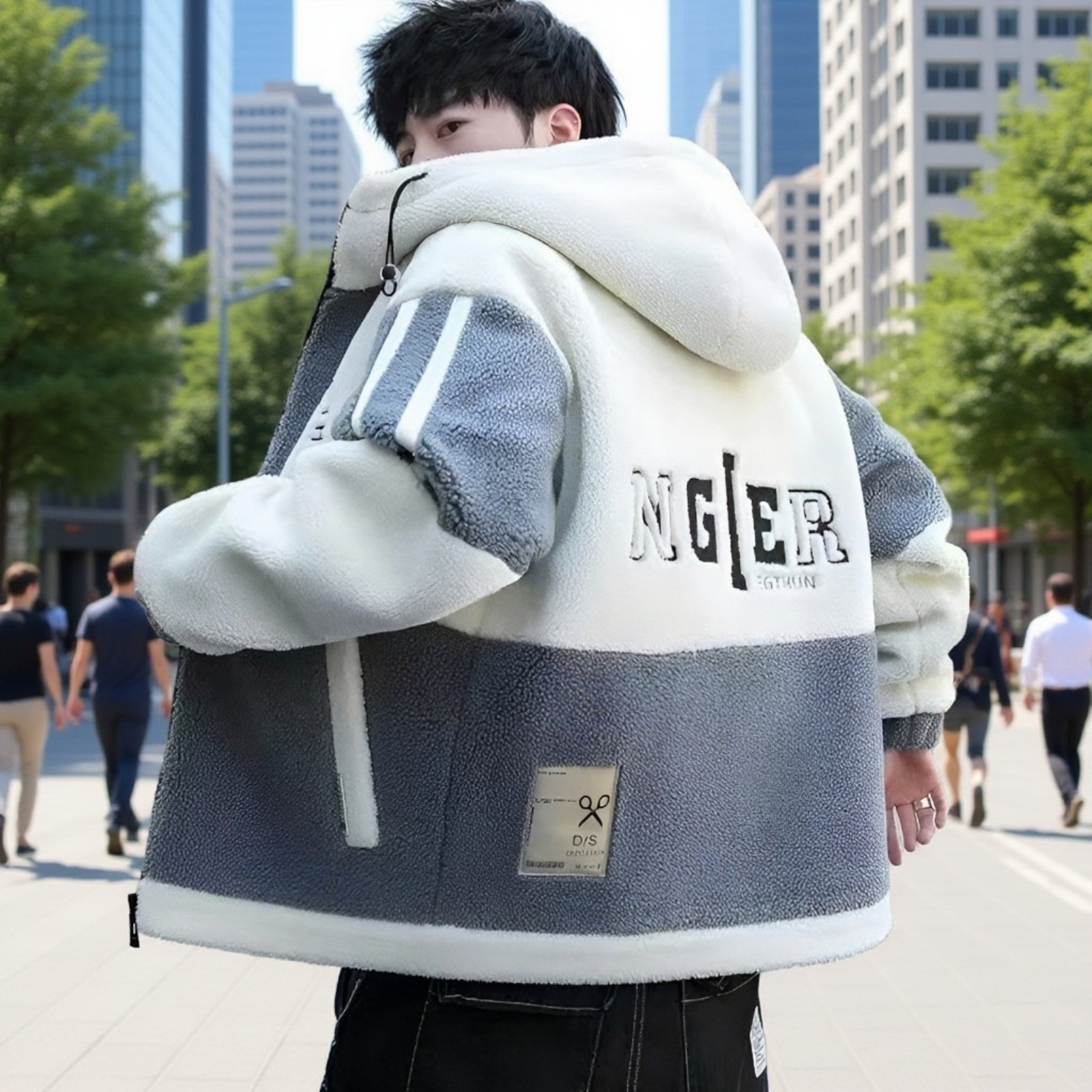 メンズボアジャケット フード付き ゆったりフリースコート