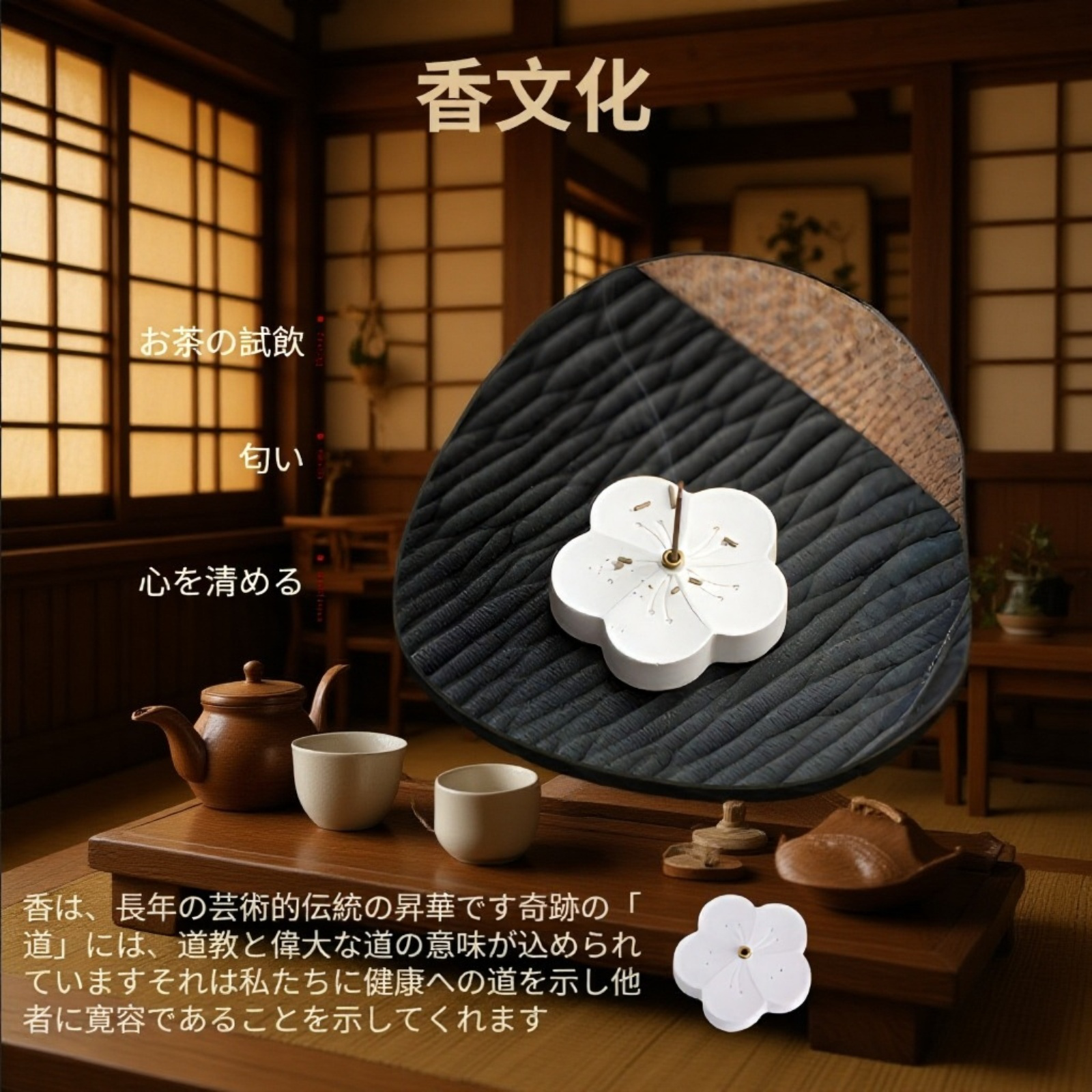 ポータブルミニ香炉 陶器製 線香用 茶室用横型香炉