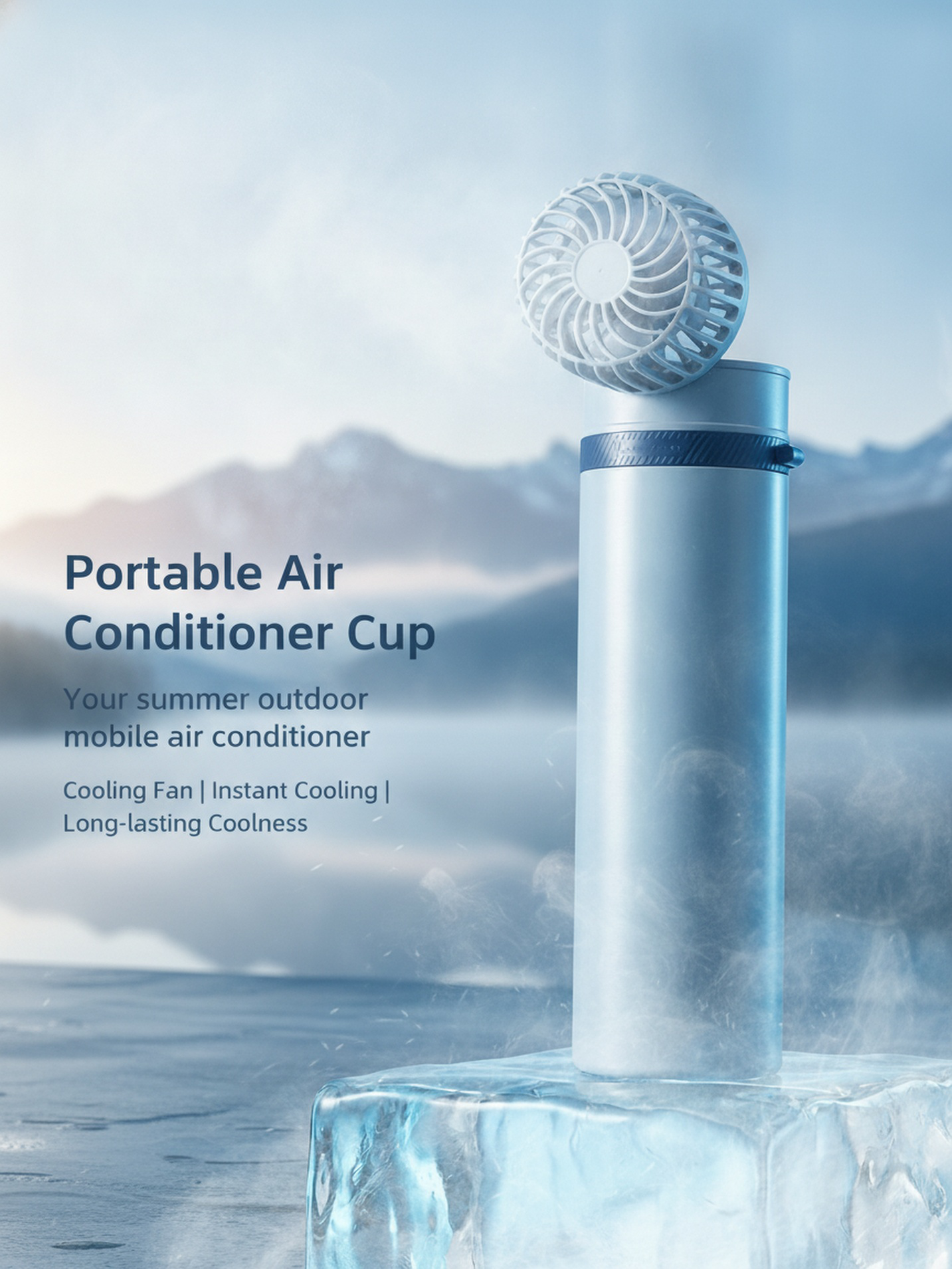 Handheld fan with built-in ice cup for instant cooling