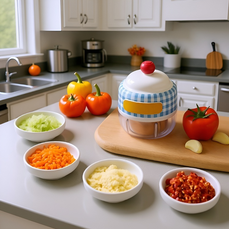 Chopped garlic and onions with mini electric chopper
