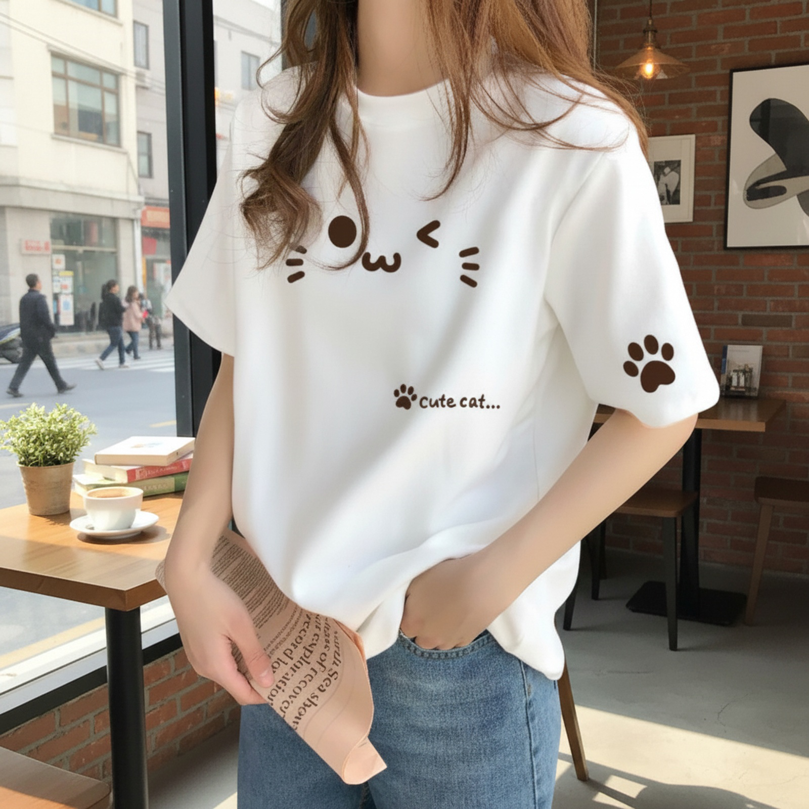女性が着用するベージュコットンインナーTシャツ