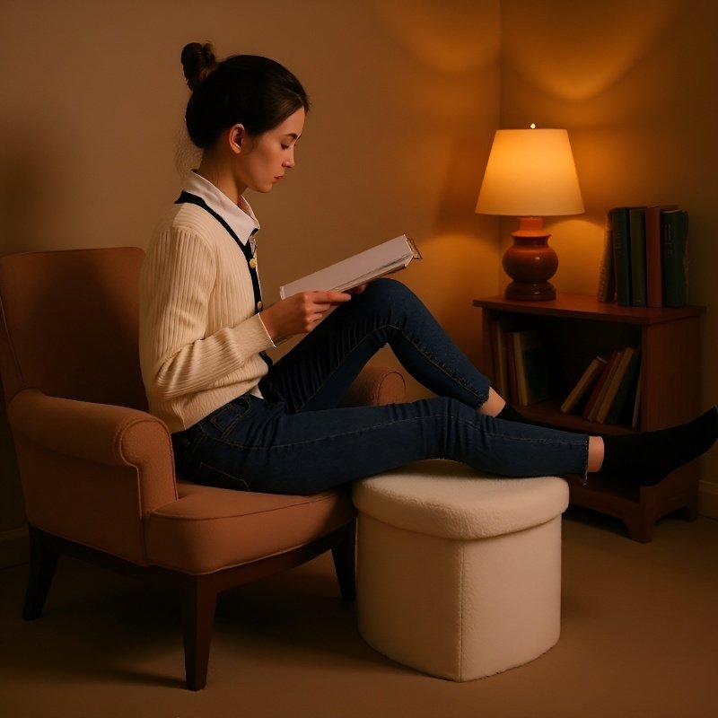 Taburete de almacenamiento multifuncional en forma de corazón con tela de felpa