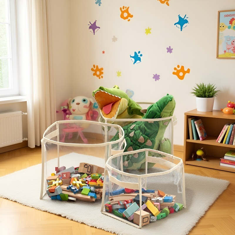 대용량 투명 수납 바구니 장난감 간식 잡동사니 수납 바구니 휴대용 대용량 수납 바구니