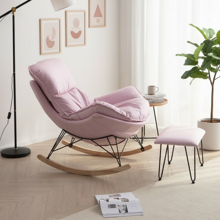 Eleganter nordischer Einzelschaukelstuhl, Freizeitsofa, Mittagsschlafstuhl für Balkon