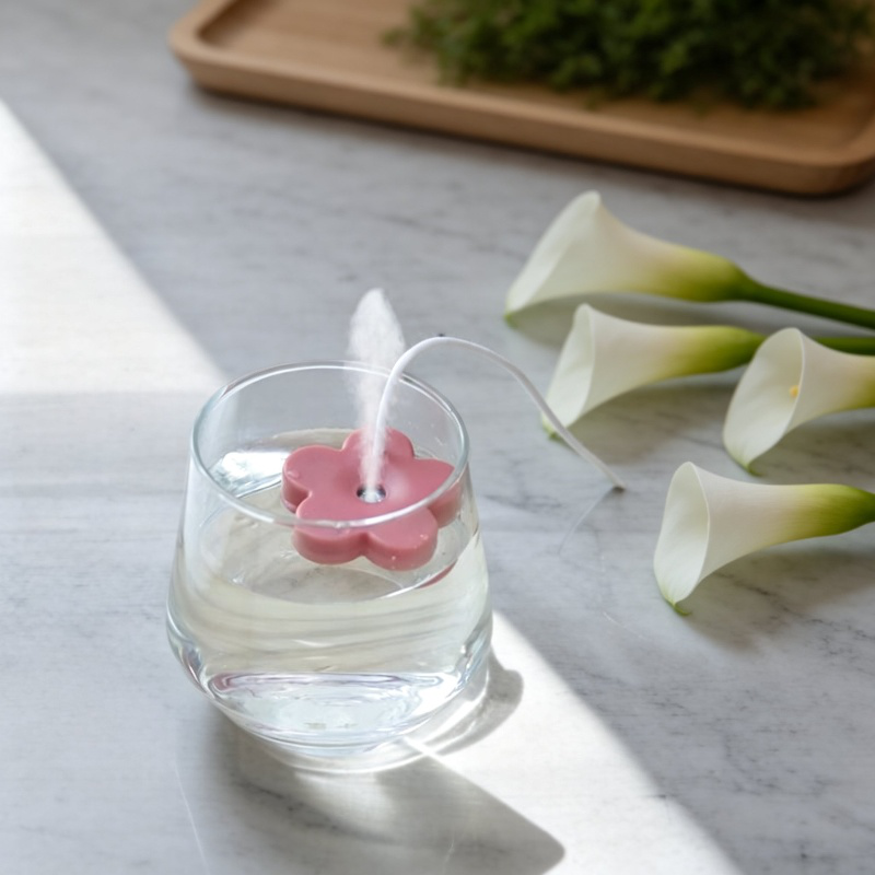 Mini humidificador USB portátil con forma de flor, silencioso, para oficina y hogar
