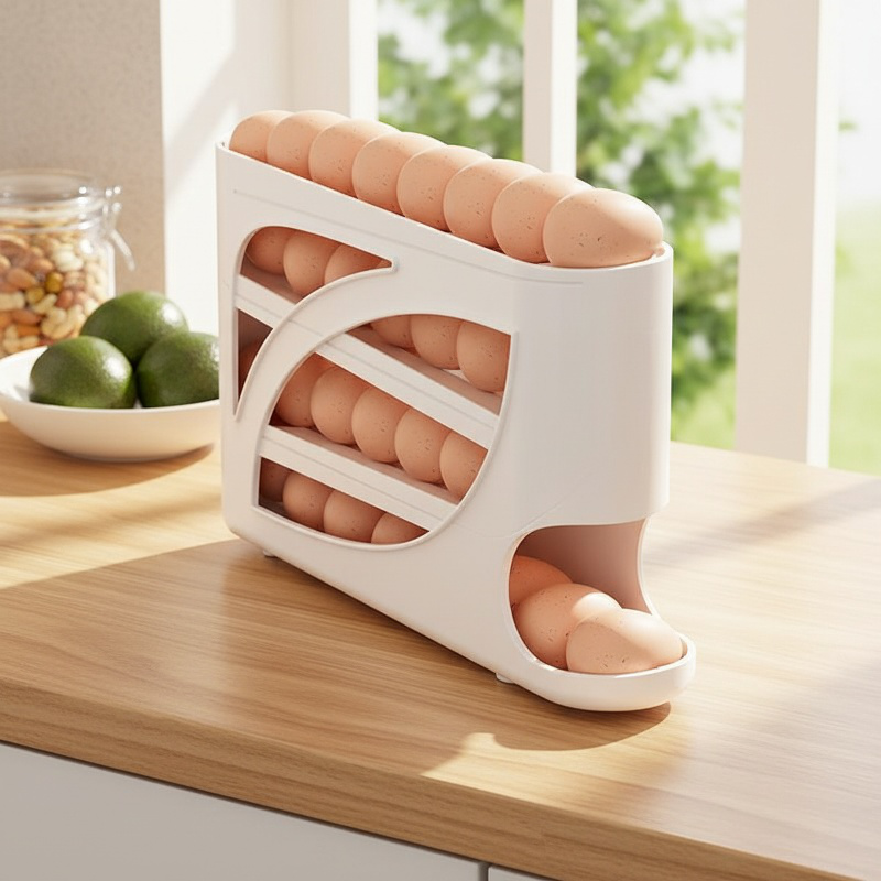 Rollendes Eierfach mit automatischem Rutschdesign, mehrlagige Eierbox für den Kühlschrank