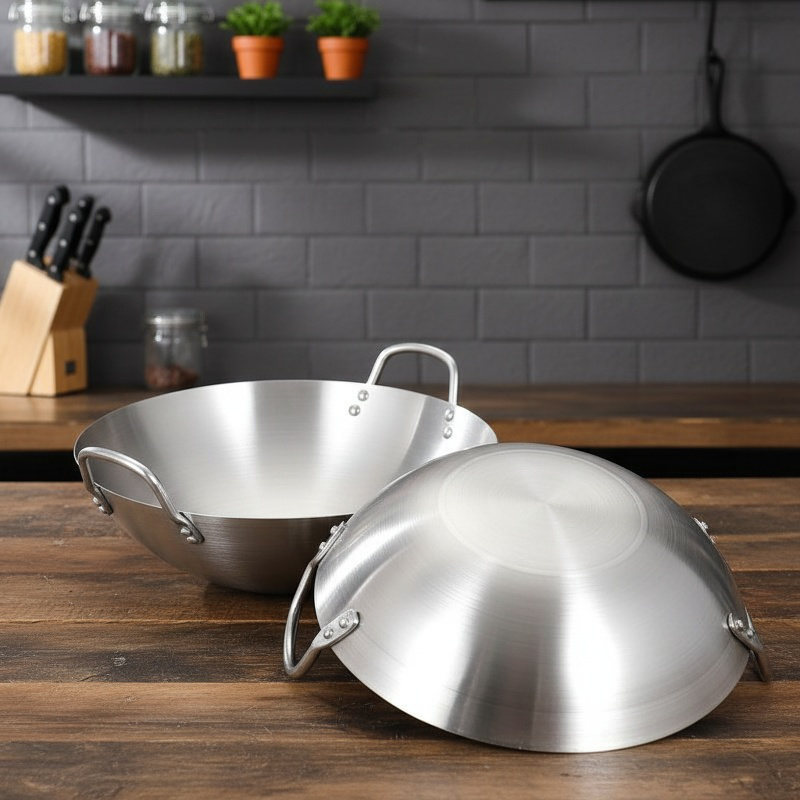 Large Stainless Steel Frying Pan for Restaurant, Double Ear Chef Frying Pan