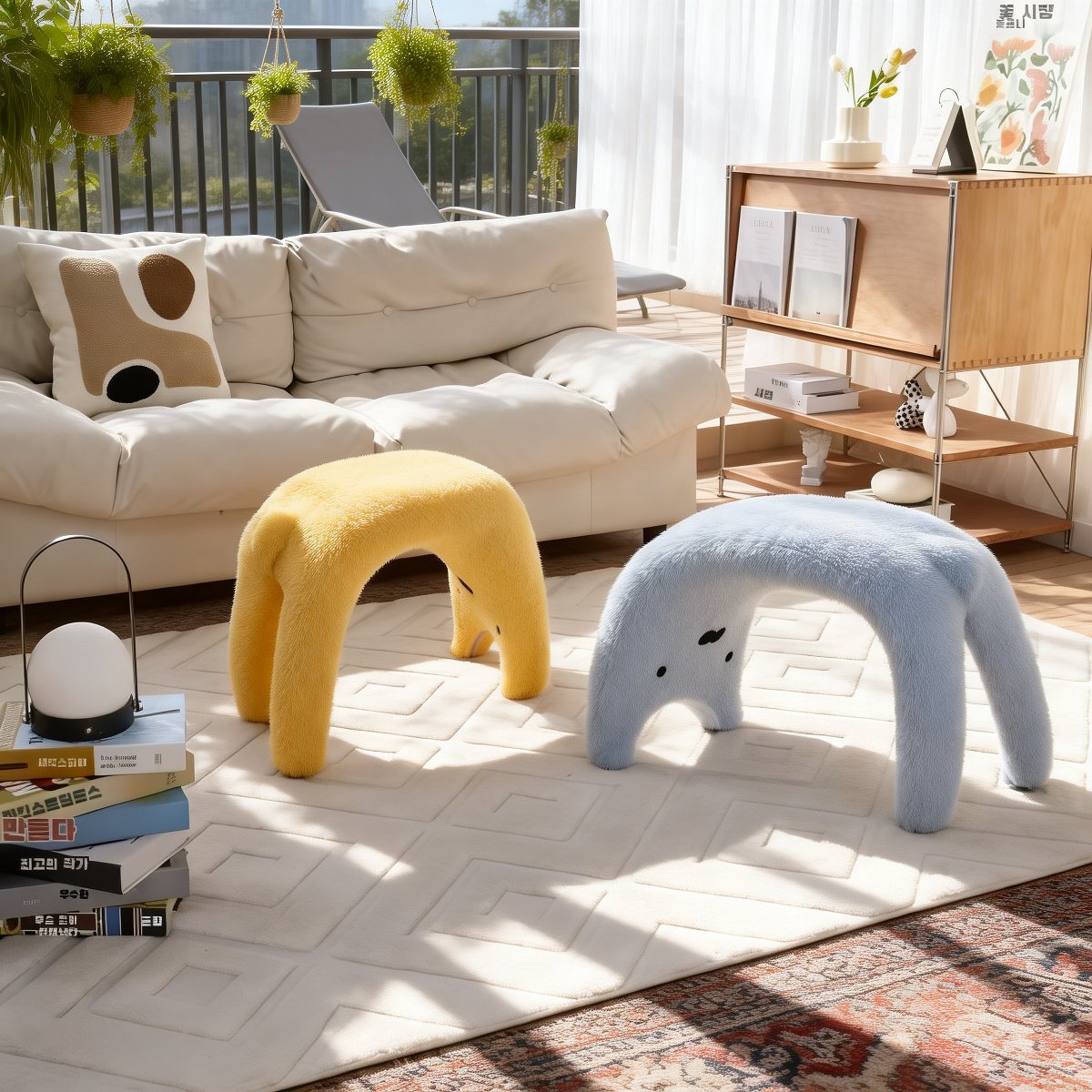 북유럽 동물 캐릭터 현관 신발 교환대 가정용 낮은 의자