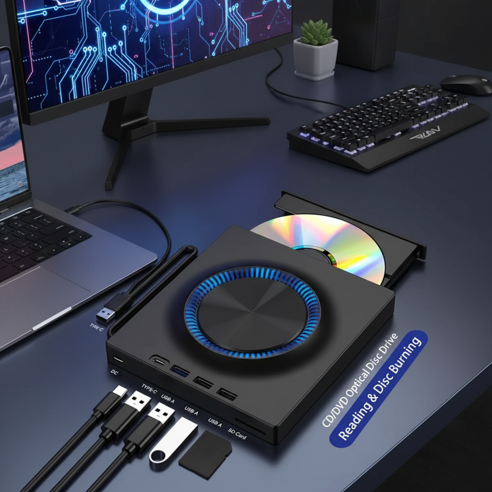 Lightweight portable CD/DVD writer