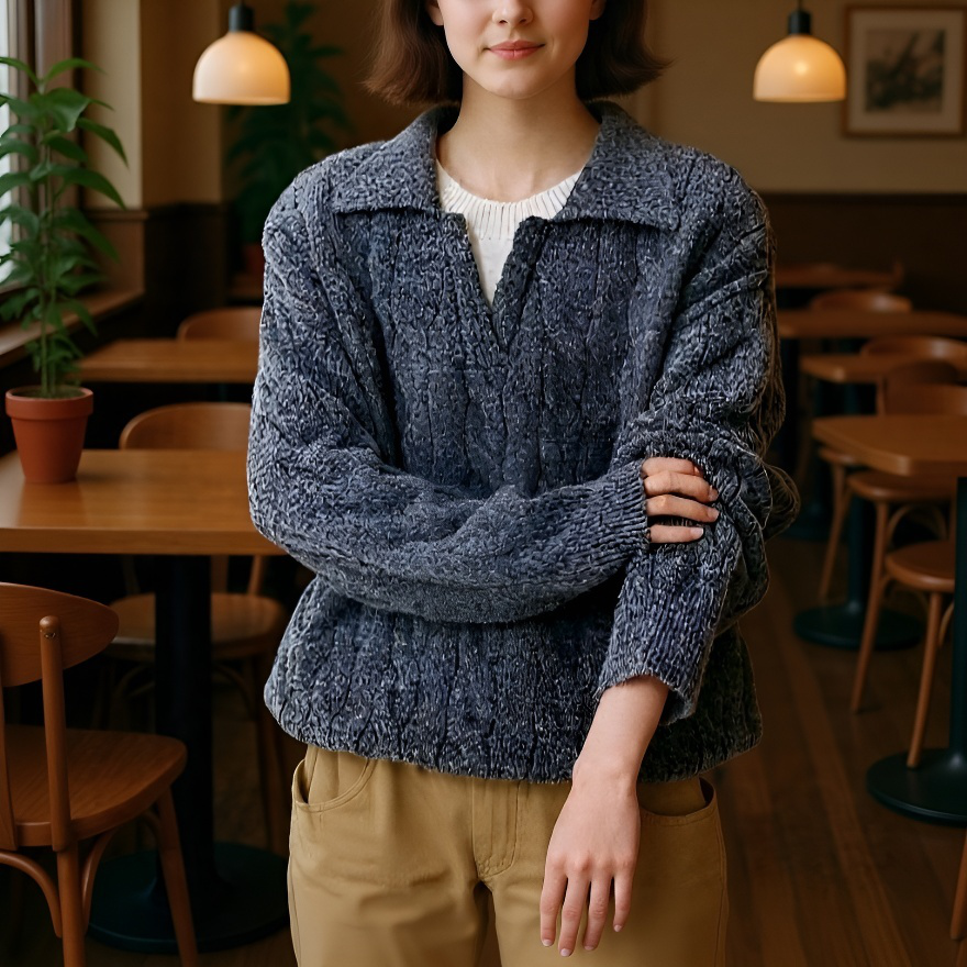 オーバーサイズ厚手Vネックセーター ユニセックス 秋冬ファッション