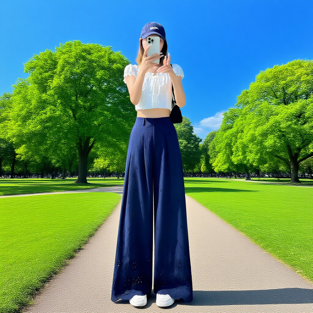 夏用中空ワイドレッグパンツ、フックフラワーワイドレッグパンツ、レディース2025新作、ハイウエストパンツ、スリムドレープレースパンツ、カジュアルストレートパンツ