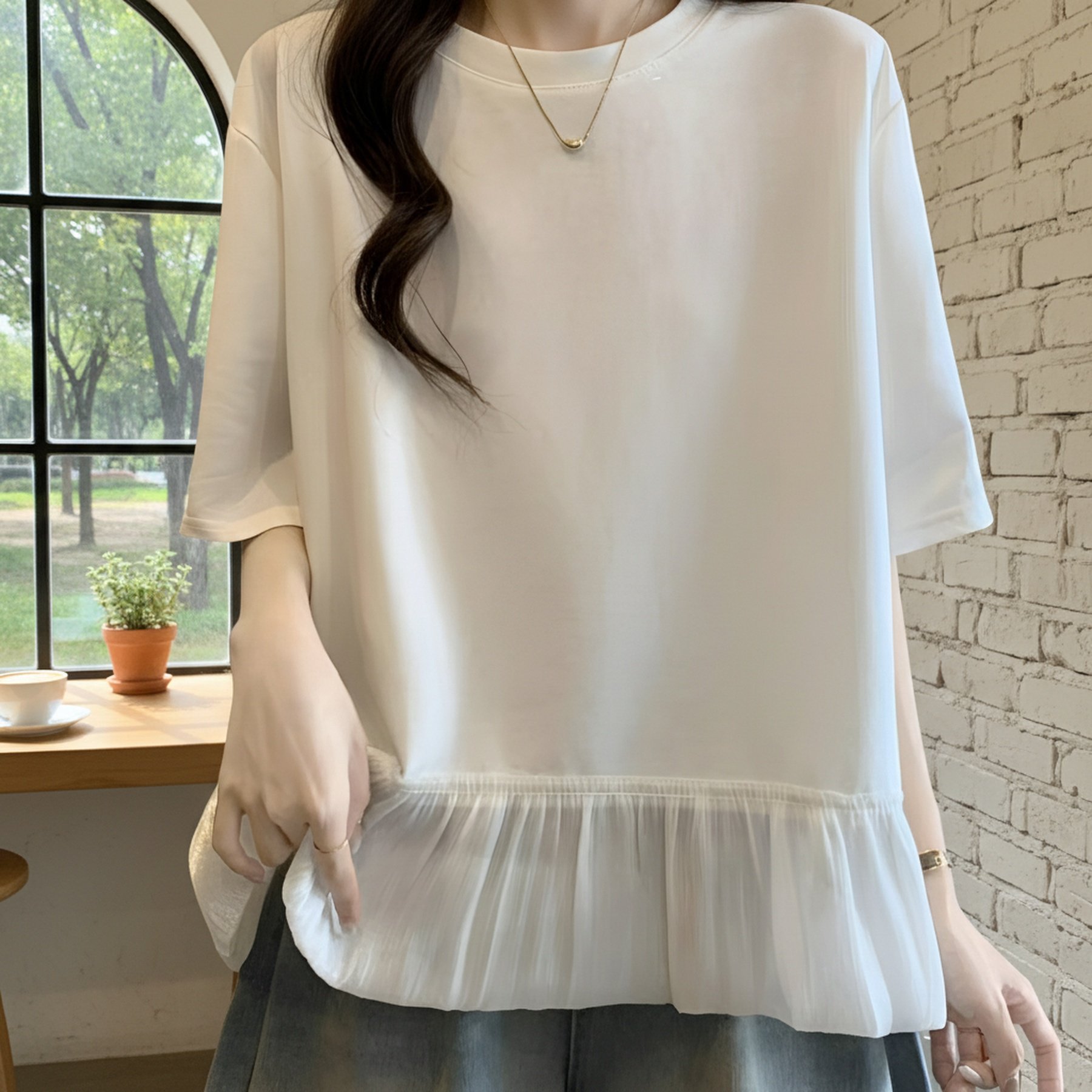 新作夏物万能パッチワークトップス全体画像