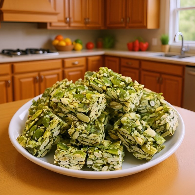 サクサク食感のパンプキンシードクリスプを手に持つ