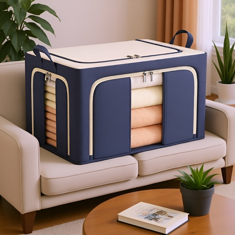 収納ボックス 折りたたみ 衣装ケース 【天面・前面・側面 3方向開閉】 鉄骨フレーム スタッキング 布団収納ケース 衣類 整頓ボックス 中身が見える窓付き 大容量 防塵 防湿 耐荷重 66L/100L