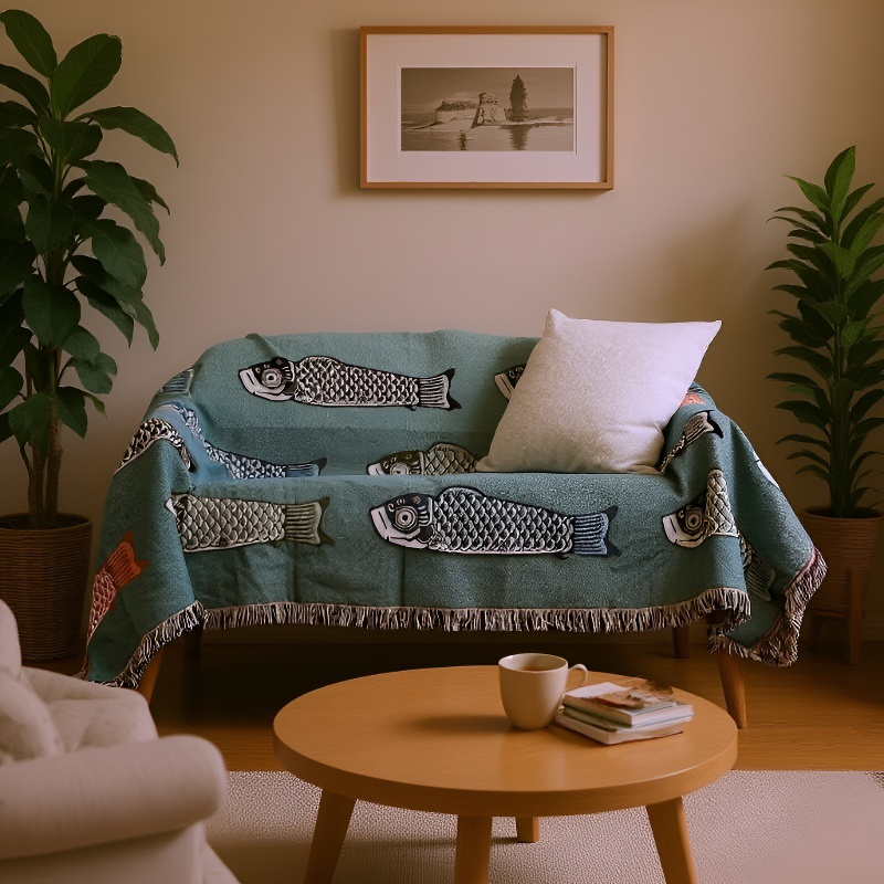 防塵フルカバーソファータオル 鯉装飾カーペット・テーブルクロス ソファブランケット 鯉柄テーブルクロス