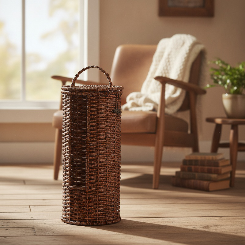 Lidded Imitation Rattan Storage Barrel Hotel Homestay Bathroom Towel Basket