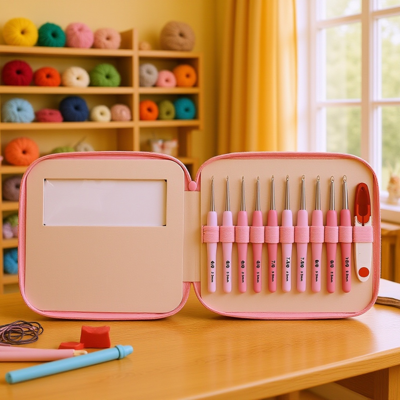 複数サイズの赤いかぎ針セット