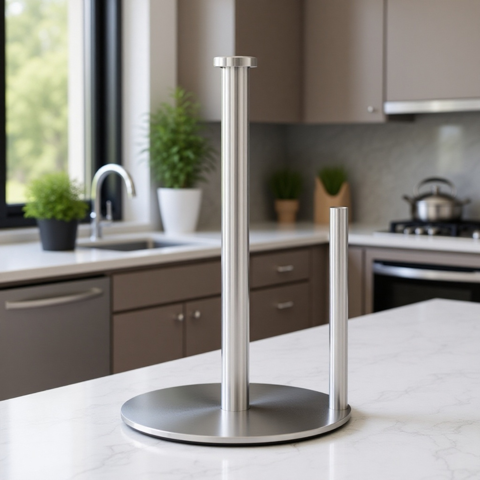 ステンレス製キッチンペーパーホルダー　立て型ロールペーパースタンド