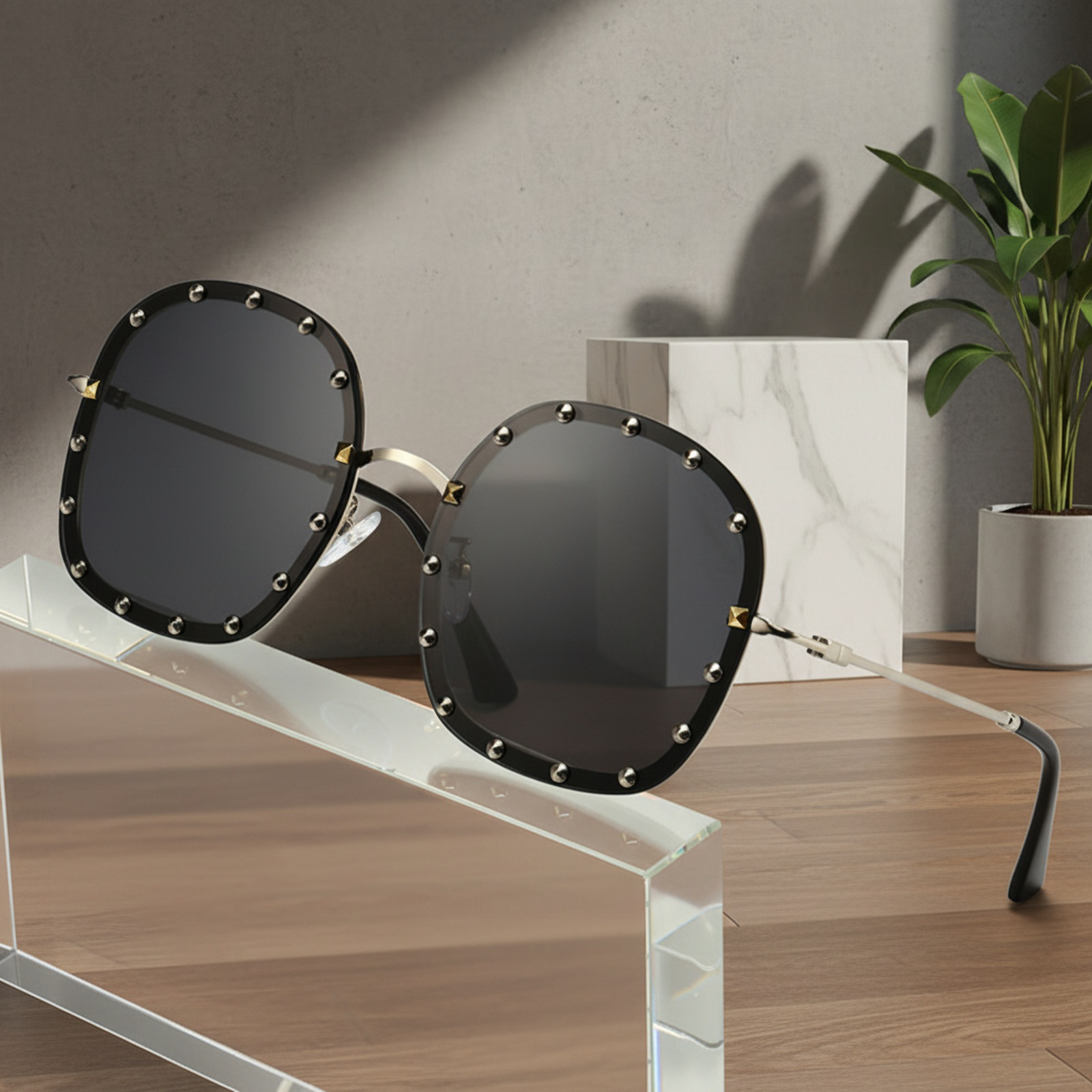 Lunettes de soleil rondes à rivets, tendance unisexe
