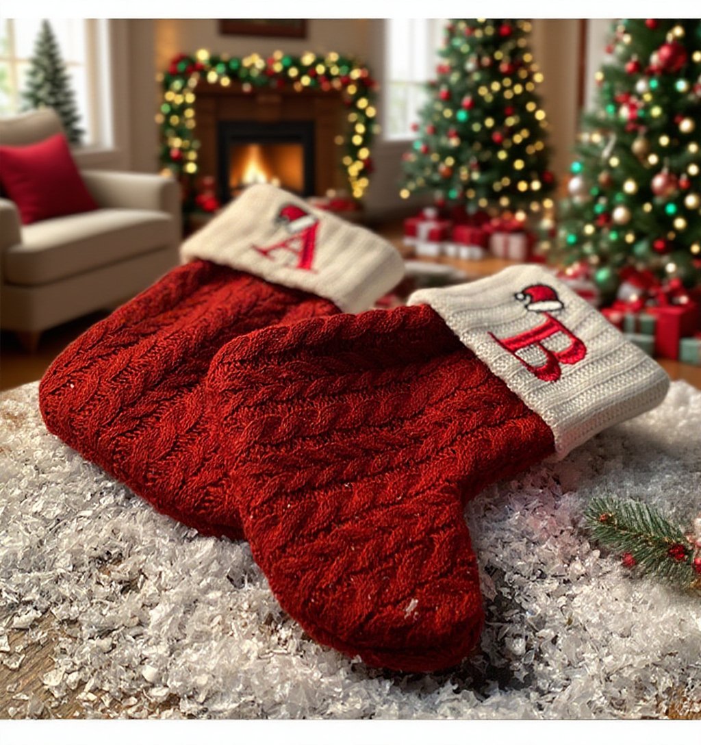 聖誕裝飾用紅色毛線襪展示圖