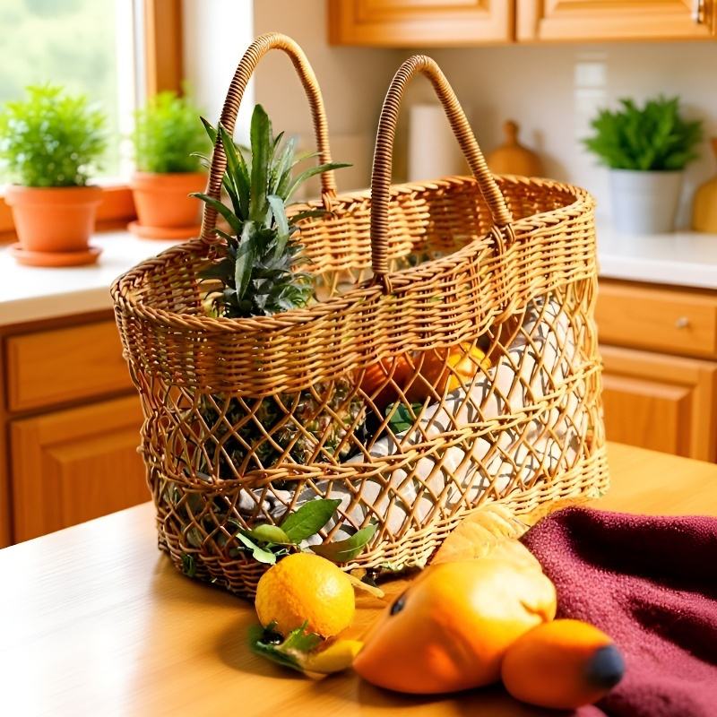 Cesta de la compra tejida a mano de imitación de ratán