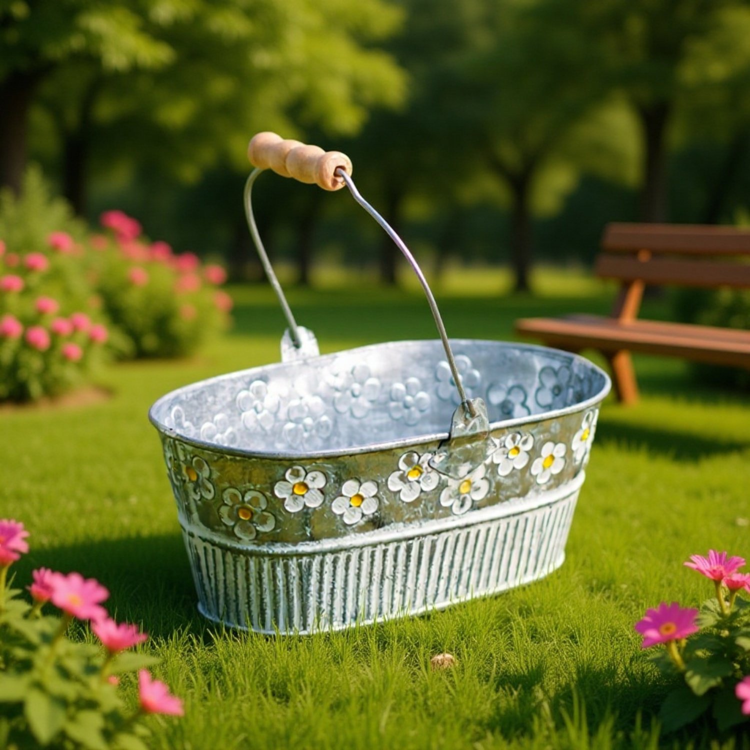 Vintage Garden Distressed Metal Flower Pot