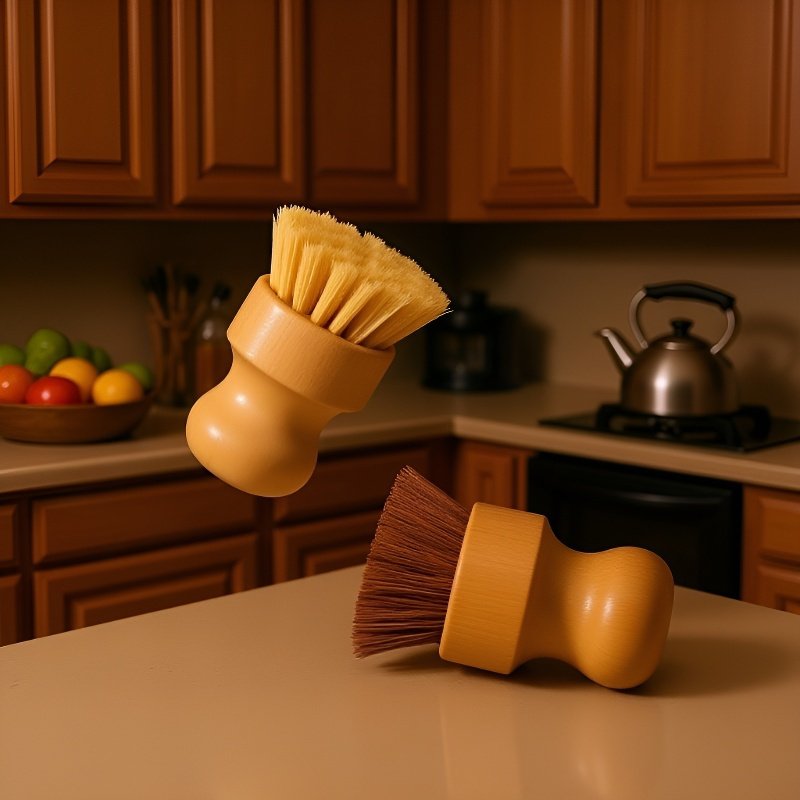 天然素材ブラシで食器を洗っている様子