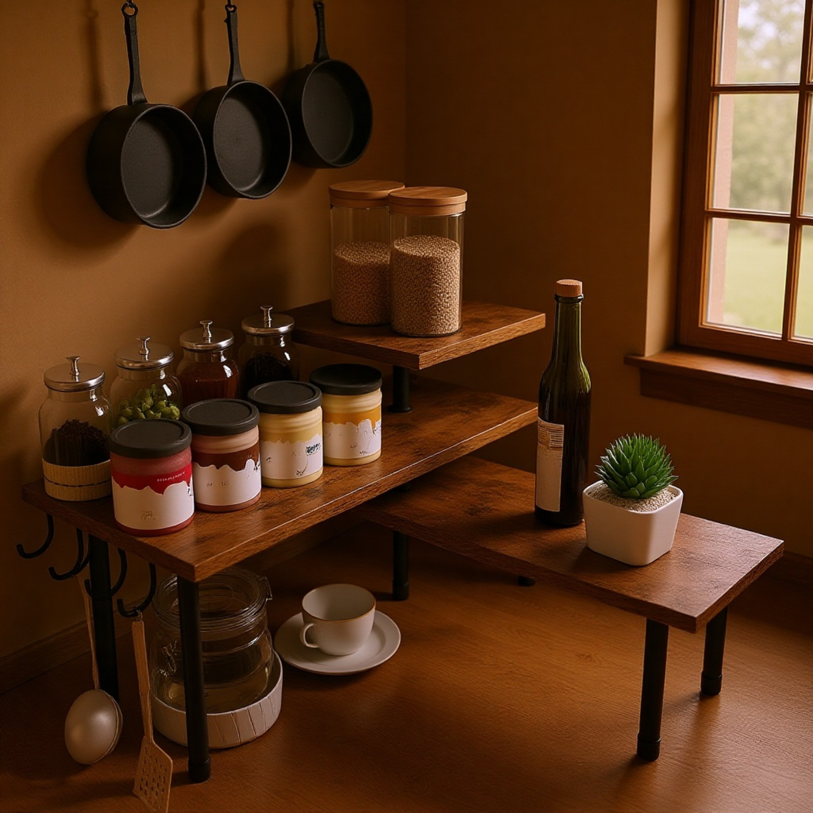 デスク用多層収納ラック バスルーム壁際コーナー収納棚