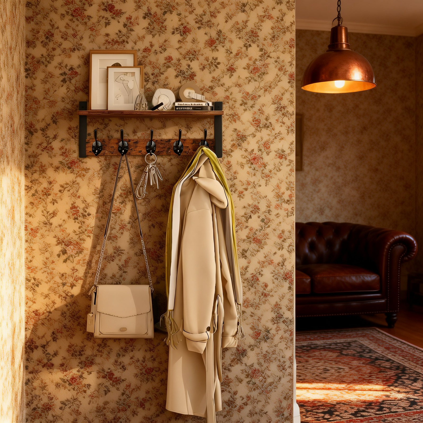 リビング用木製壁掛けラック 玄関キー収納棚