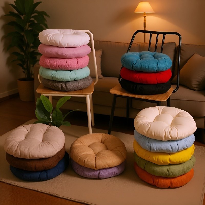 Jednokolorowa poduszka na sofę, okrągła, pogrubiona, do salonu i tatami