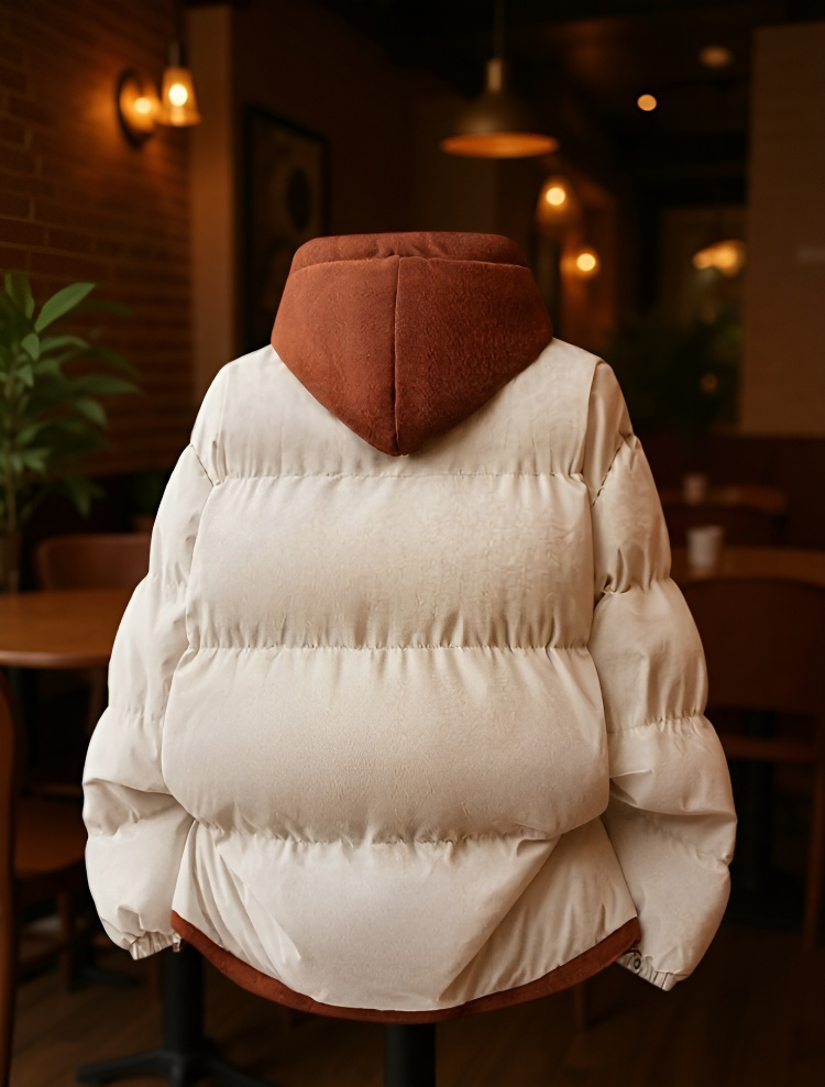 패딩 코트 소재 및 디테일 클로즈업