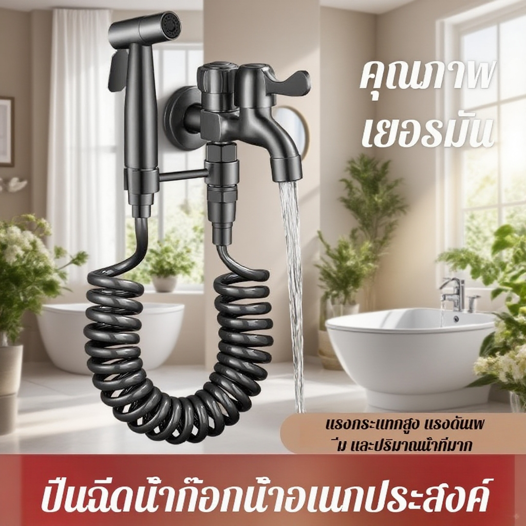 ก๊อกน้ำอเนกประสงค์พร้อมปืนฉีดน้ำสำหรับห้องน้ำ