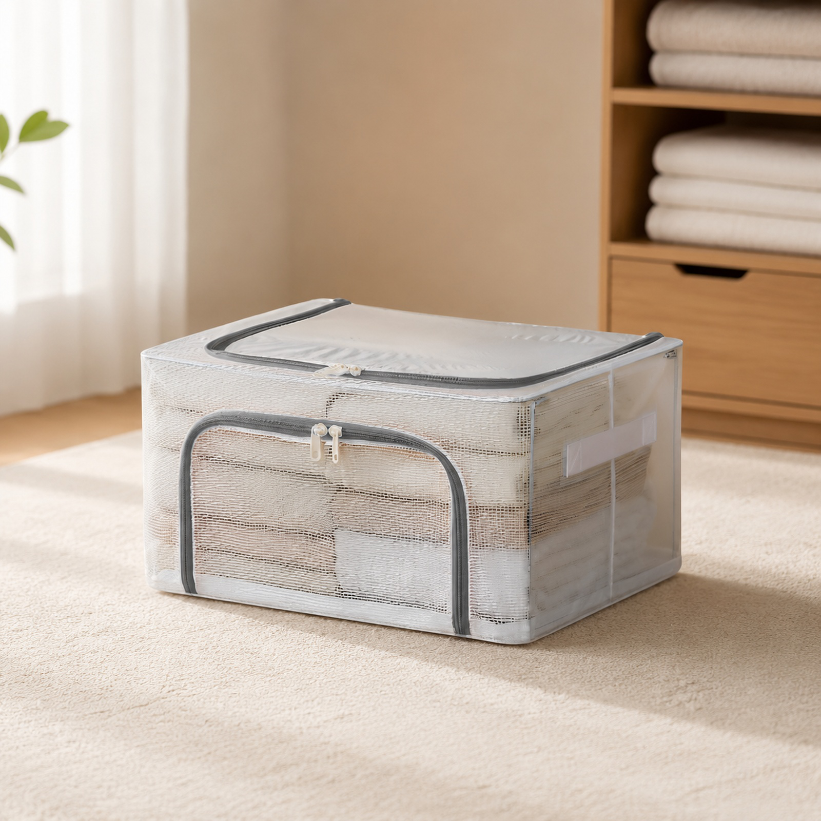 Extra Thick Transparent Storage Box for Clothes, Foldable Flip-Top, Large Capacity