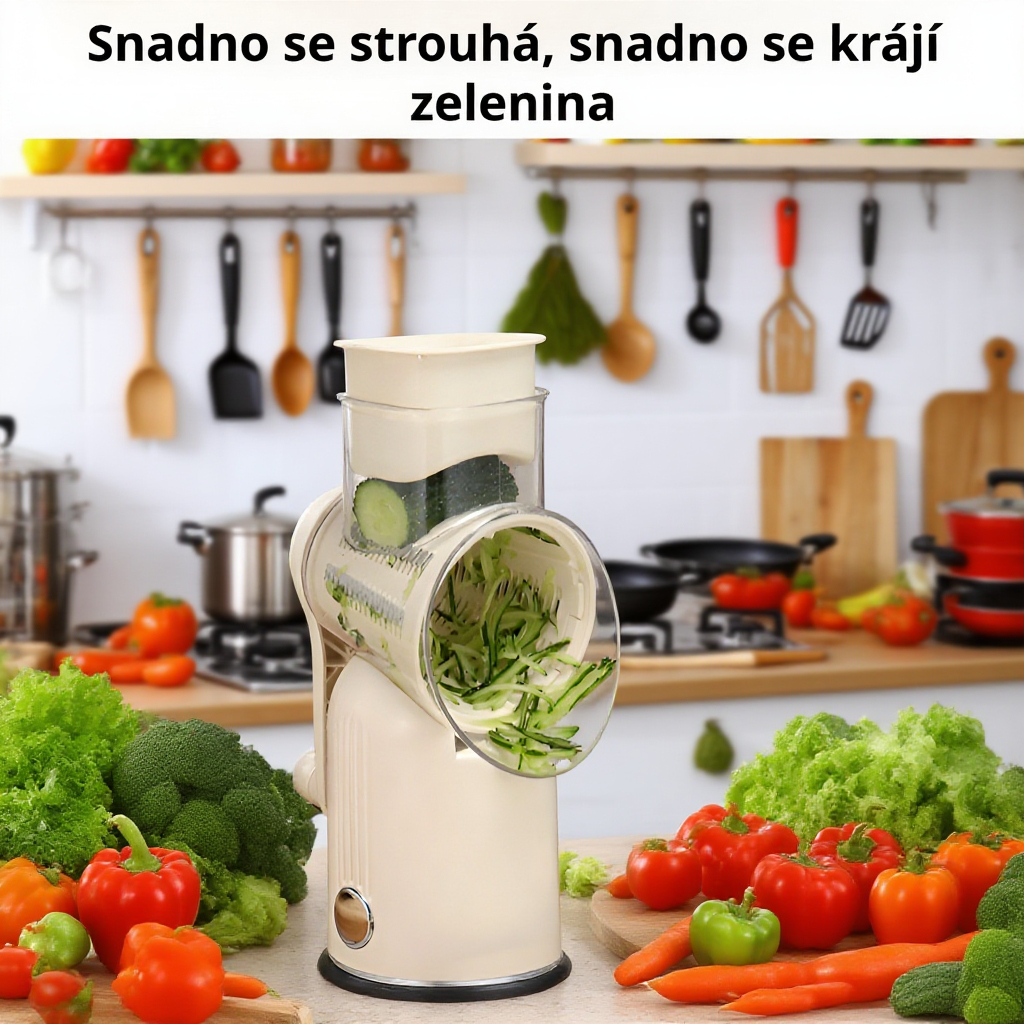 Kreativní multifunkční kráječ zeleniny na brambory a okurky s ručním klikovým mechanismem